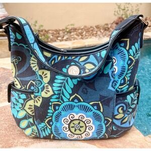 Spartina 449 Daufuskie Island Floral Shoulder Bag Blue Green Leather Trim